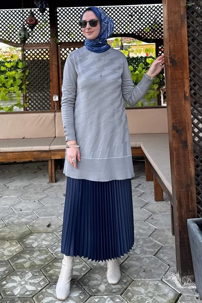 Bilge Triko Tunik Gri - 6