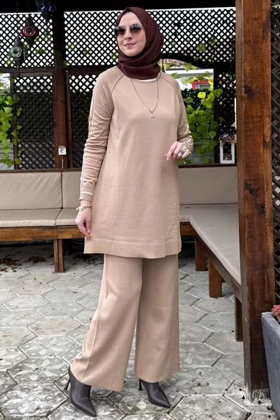 Yıldız Pantolonlu Triko Takım Bej - 5