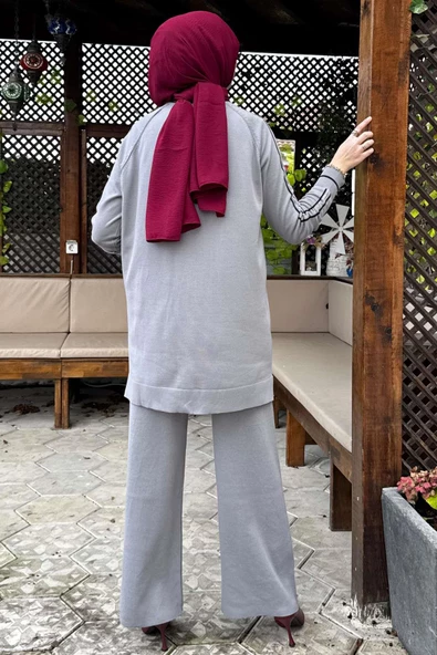 Yıldız Pantolonlu Triko Takım Gri - 7