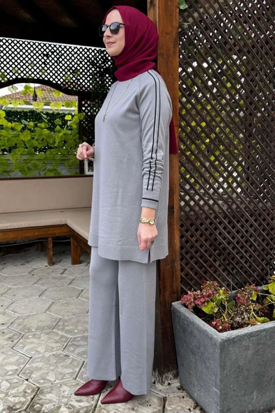 Yıldız Pantolonlu Triko Takım Gri - 4