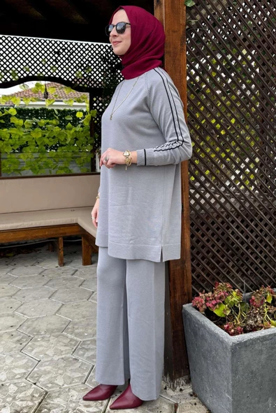 Yıldız Pantolonlu Triko Takım Gri - 2
