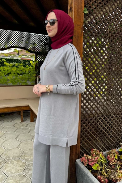 Yıldız Pantolonlu Triko Takım Gri - 3