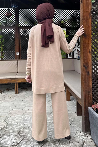 Yıldız Pantolonlu Triko Takım Bej - 7