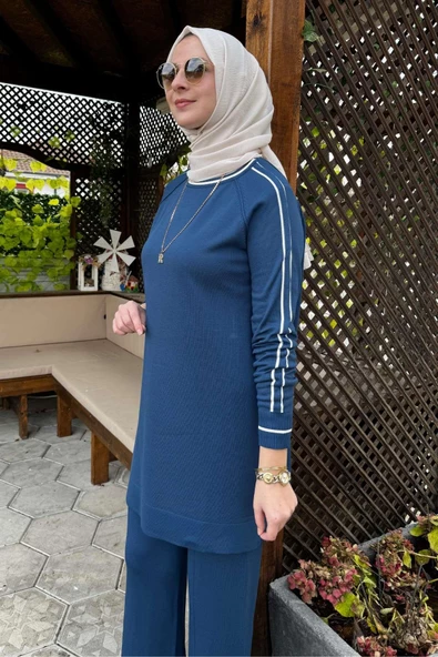 Yıldız Pantolonlu Triko Takım İndigo - 5