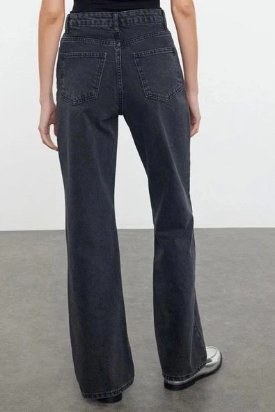 Stil Kadın Moda Denim Kot Pantolon Uzun Boru Paça Yüksek Bel Jeans - 5