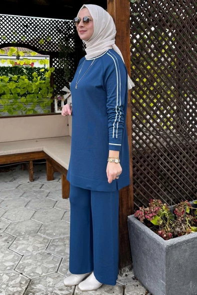 Yıldız Pantolonlu Triko Takım İndigo - 4