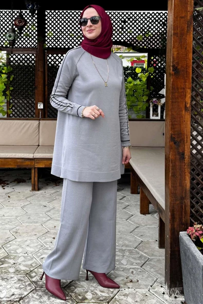 Yıldız Pantolonlu Triko Takım Gri - 6