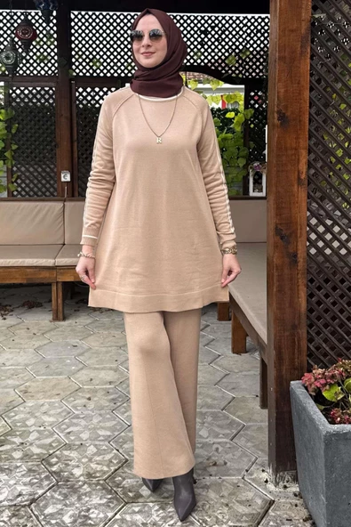 Yıldız Pantolonlu Triko Takım Bej - 2