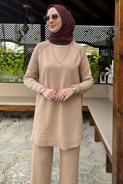 Yıldız Pantolonlu Triko Takım Bej - 4