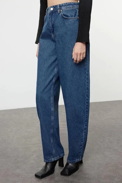 Stil Kadın Moda Denim Kot Pantolon Uzun Geniş Paça Yüksek Bel Skater Jeans - 4