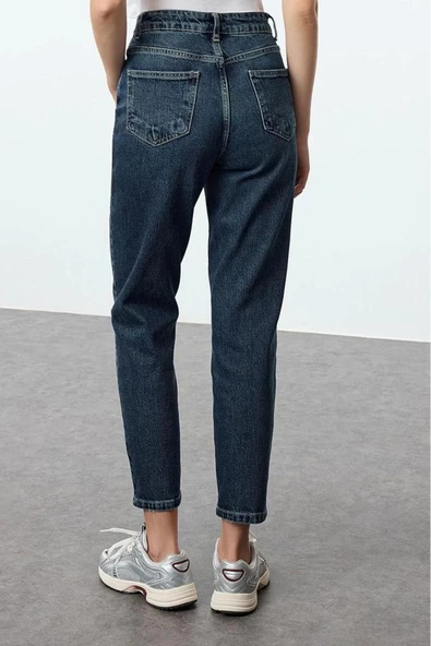 Stil Kadın Moda Denim Kot Pantolon Uzun Boru Paça Yüksek Bel Slim Mom Jeans - 5