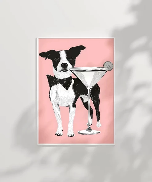 Çerçevesiz Poster Şık Köpek ve Martini