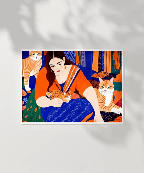 Çerçevesiz Poster Kedi Sevginin Sıcaklığı