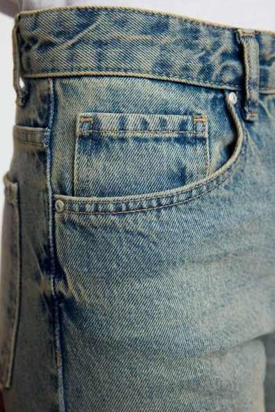 Stil Kadın Moda Denim Kot Pantolon Uzun Boru Paça Mavi Yüksek Bel Straight Jeans - 2