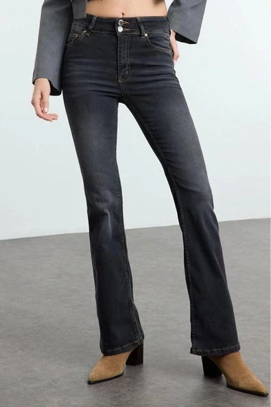 Stil Kadın Moda Denim Kot Pantolon Uzun Geniş Paça Yüksek Bel Jeans