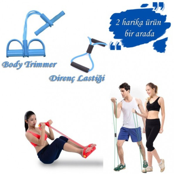 4 Lastikli Body Trimmer & Egzersiz Direnç Lastiği Kol Bacak Güçlendirme Mavi