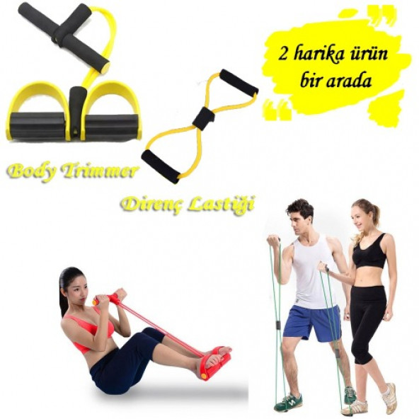4Lastikli Body Trimmer & Egzersiz Direnç Lastiği Kol Bacak Güçlendirme Sarı