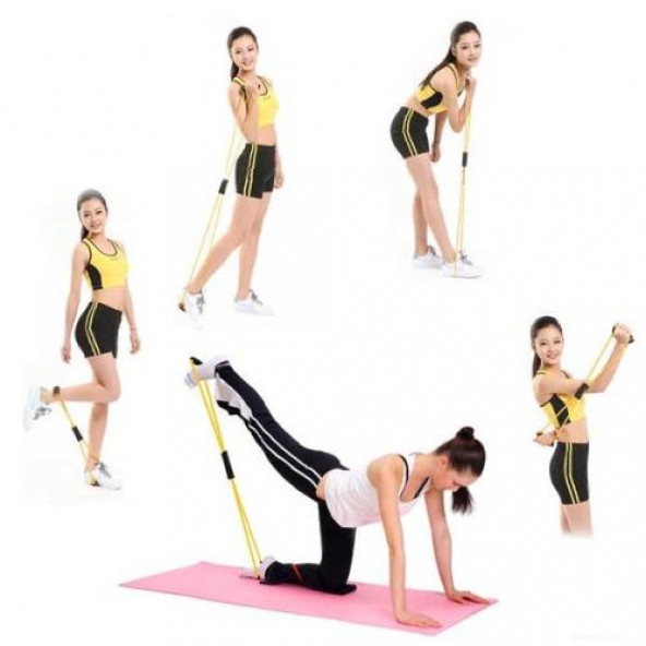 4Lastikli Body Trimmer & Egzersiz Direnç Lastiği Kol Bacak Güçlendirme Sarı - 3