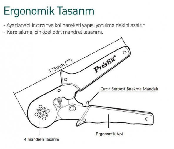 Proskit CP-462G Yüksük Sıkma Pensesi AWG 26-10 ( Kare Sıkar ) - 3
