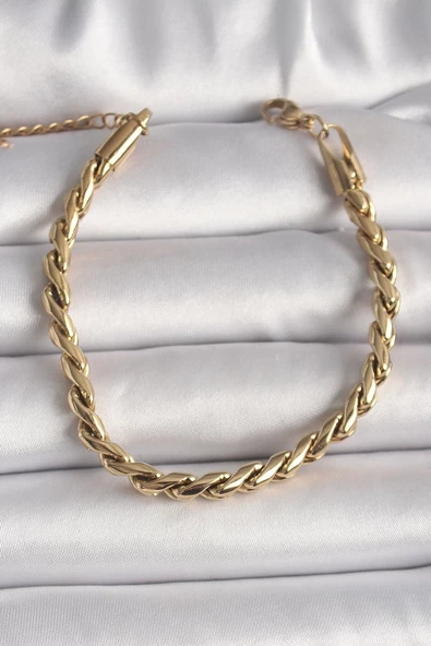 MuI MuI 316L Çelik Gold Renk Burgu Zincir Kadın Bileklik