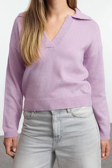 Stil Modern Kadın Regular Standart Kol Polo Yaka Geniş Kalıp Yumuşak Dokulu Basic Triko Kazak - Resim 3