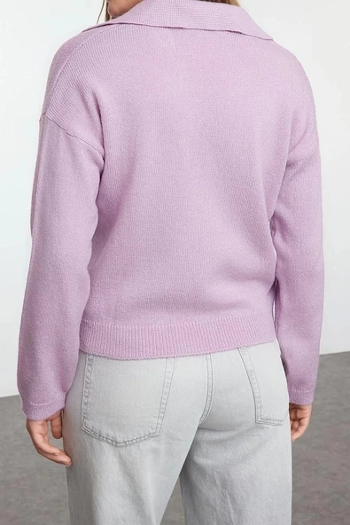 Stil Modern Kadın Regular Standart Kol Polo Yaka Geniş Kalıp Yumuşak Dokulu Basic Triko Kazak - Resim 5