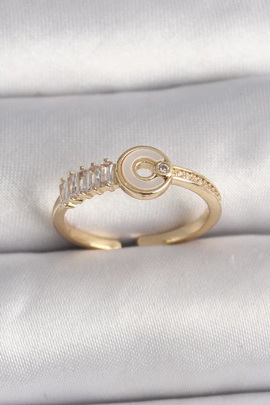 MuI MuI Pirinç Gold Renk Zirkon Taşlı Ayarlanabilir Kadın Yüzük