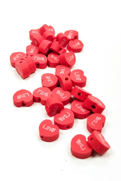 30 Adet 10 mm Polimer Kil Fimo Boncuk Takı Bileklik + 1 Metre Lastikli Misina Hediye - Kalp Love - 2