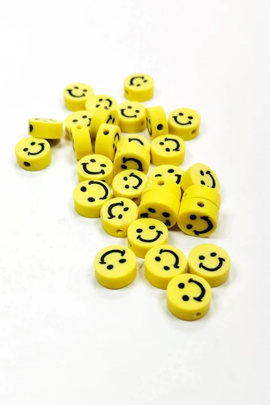 90 Adet 10 mm Polimer Kil Fimo Boncuk Takı Bileklik + 5 Metre Misina Hediye - Smile - Kalp - Nazar - 2