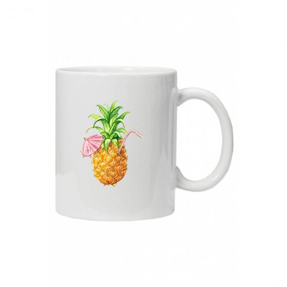 Kupa Bardak Suyu Smoothie Ananas Çizim Meyve Ananas Saman - 1
