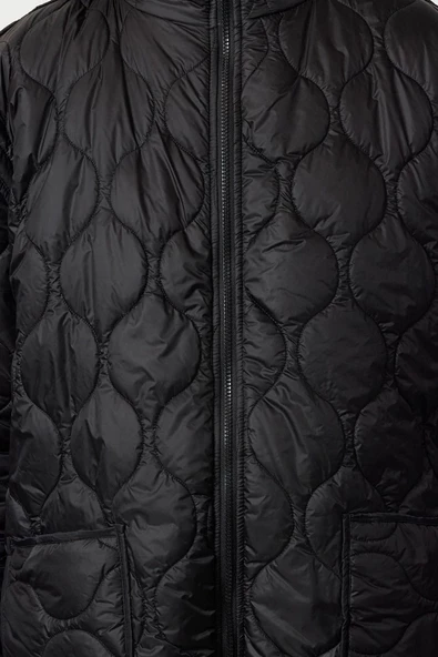 Tasarım Düz Astarlı Yaka Midi Oversize Kapüşonlu Kadın Oversize Kapüşonlu Kapitone Mont - 2
