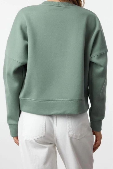 Tarz Regular Bisiklet Yaka Düşük Kol Regular Normal Kalıp Örme Sweatshirt - 4