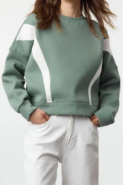 Tarz Regular Bisiklet Yaka Düşük Kol Regular Normal Kalıp Örme Sweatshirt - 2