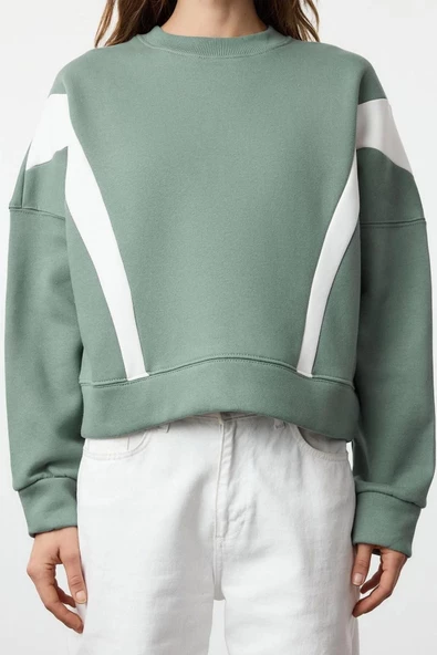 Tarz Regular Bisiklet Yaka Düşük Kol Regular Normal Kalıp Örme Sweatshirt - 5