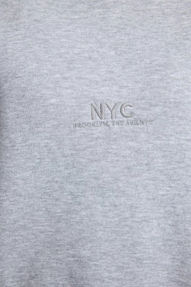 Oversize Bisiklet Yaka Düşük Kol Uzun Slogan Nakışlı Kalıp Kalın İçi Polarlı Örme Sweatshirt - 3