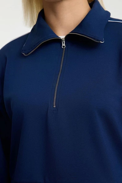 Tarz Regular Fermuarlı Yaka Düşük Kol Regular Fermuarlı Normal Kalıp Esnek Örme Sweatshirt - 3