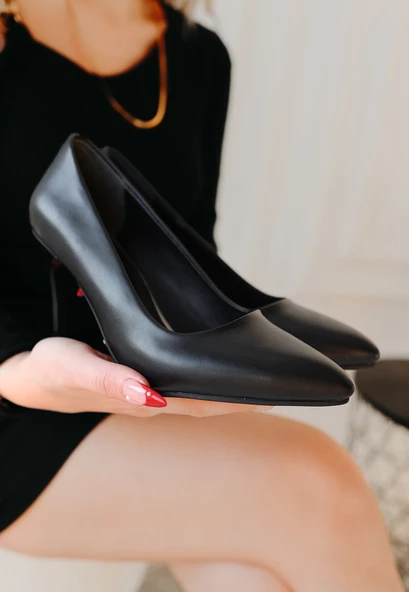 Jilya Siyah Cilt Stiletto Ayakkabı - 3