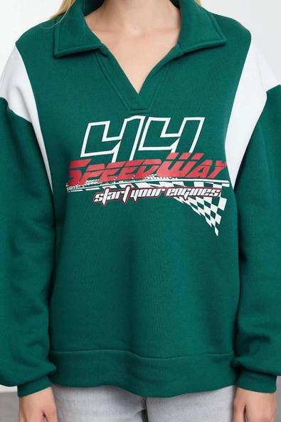 Tarz Bol Polo Yaka Düşük Kol Uzun Kalın İçi Polarlı Geniş Kalıp Polo Yaka Örme Sweatshirt - 3
