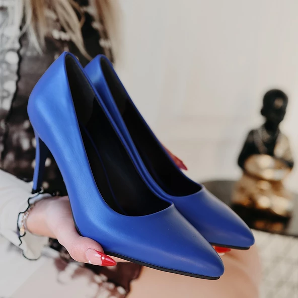 Jilya Mavi Cilt Stiletto Ayakkabı - 4