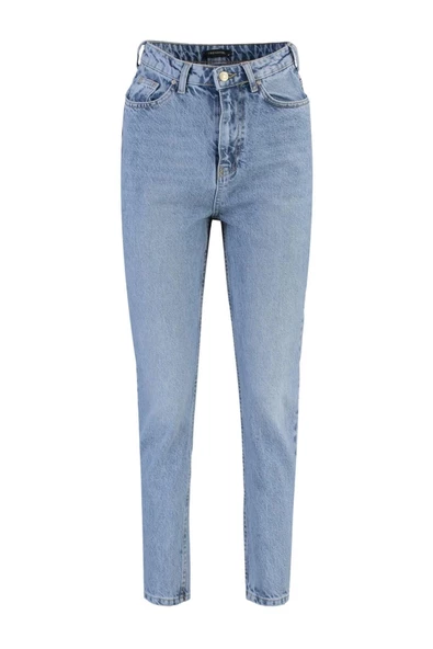 Stil Kadın Moda Denim Kot Pantolon Regular Dar Paça Yüksek Bel Mom Jeans - 4