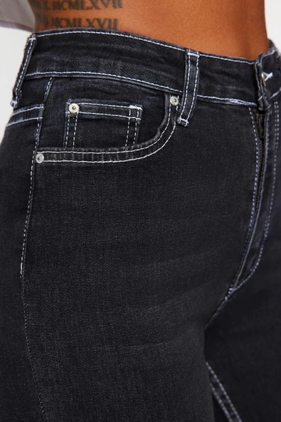 Stil Kadın Moda Denim Kot Pantolon Uzun İspanyol Paça Yüksek Bel Jeans - 5