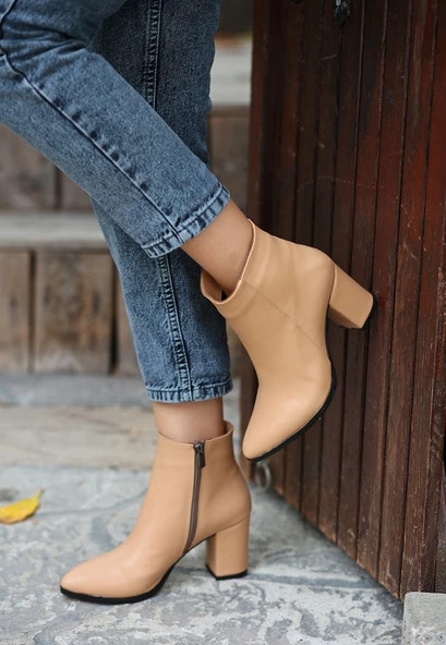 Biya Krem Cilt Topuklu Bot - Resim 4