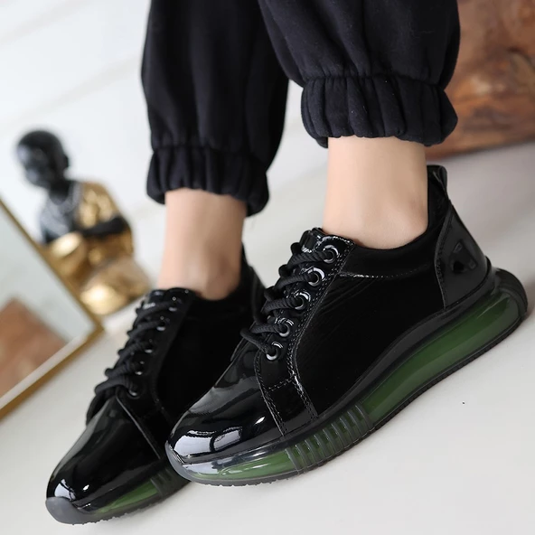 Piona Siyah Rugan Yeşil Tabanlı Spor Ayakkabı - 4