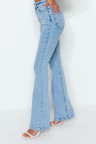 Stil Kadın Moda Denim Kot Pantolon Uzun İspanyol Paça Yüksek Bel Jeans - 2