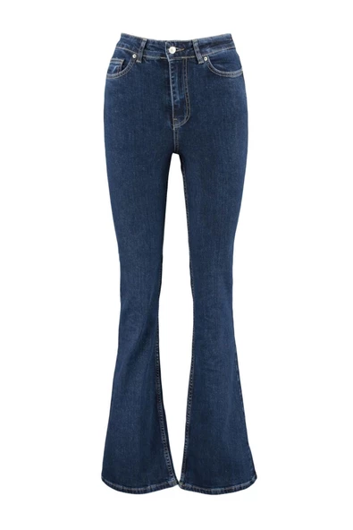 Stil Kadın Moda Denim Kot Pantolon Uzun İspanyol Paça Süper Yüksek Bel Jeans - 4