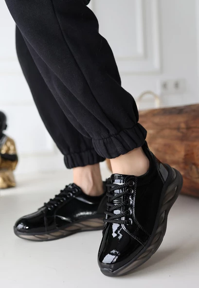 Piona Siyah Rugan Gri Tabanlı Spor Ayakkabı - 2