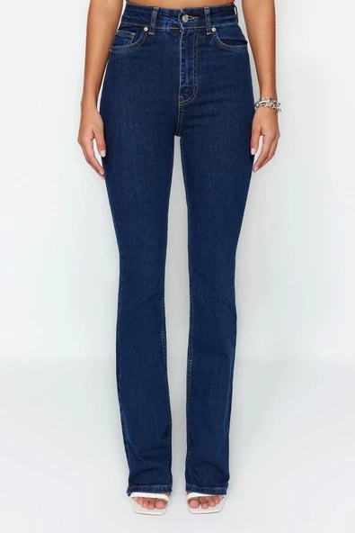 Stil Kadın Moda Denim Kot Pantolon Uzun İspanyol Paça Süper Yüksek Bel Jeans - 5