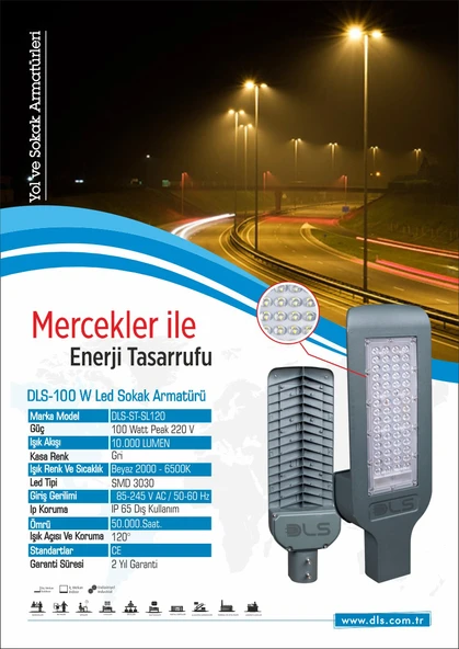 100W Led Yol Sokak Armatür DLS Park Bahçe Çevre Site Bina Dış Mekan Lamba Aydınlatma Ledli Sokak Armatürü - 3