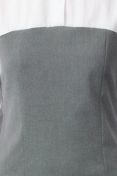 Moda Stil Slim Gömlek Yaka Mini Boy Düz Bodycone Straplez Detaylı Dokuma Gömlek Elbise