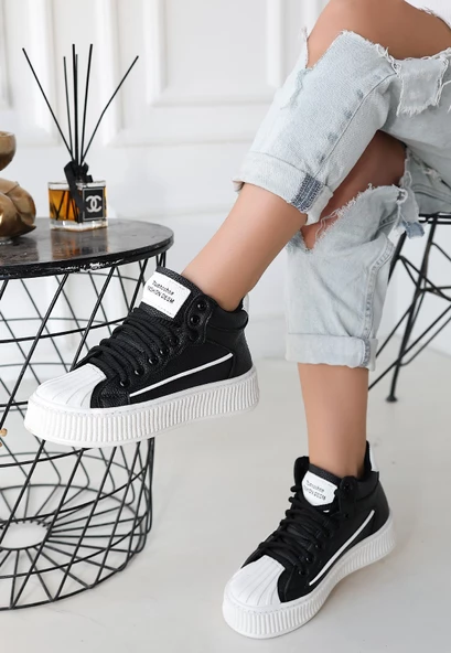 Estim Siyah Cilt Bağcıklı Spor Ayakkabı - 2